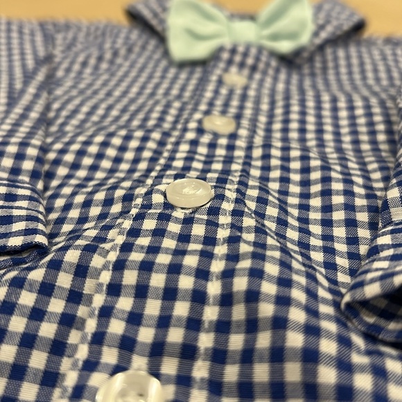 Max & Molly Blue Checkered Shirt with Bow Tie Infant Size 6 Months - Picture 3 of 10